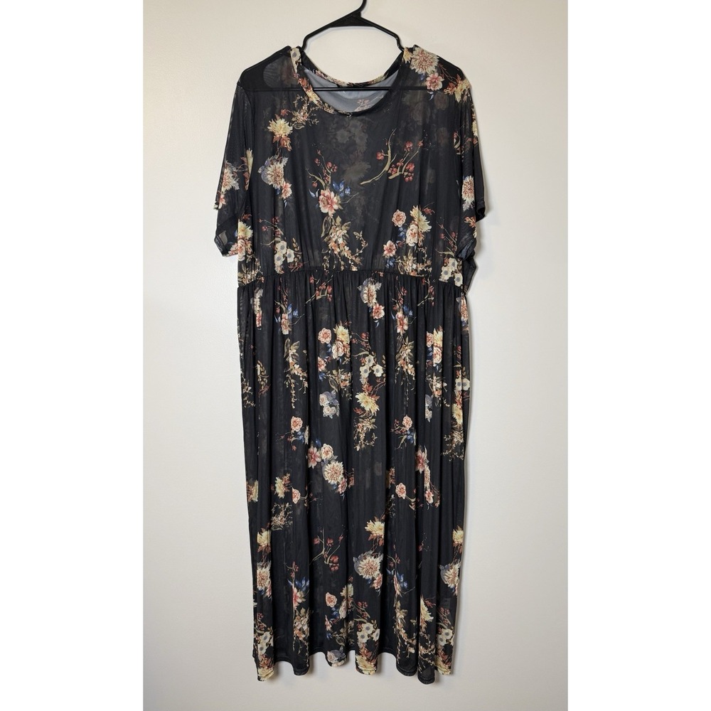 Nasty Gal Black Floral Mesh Maxi Dress Coverup Boho Whimsigoth Goth Plus 20
